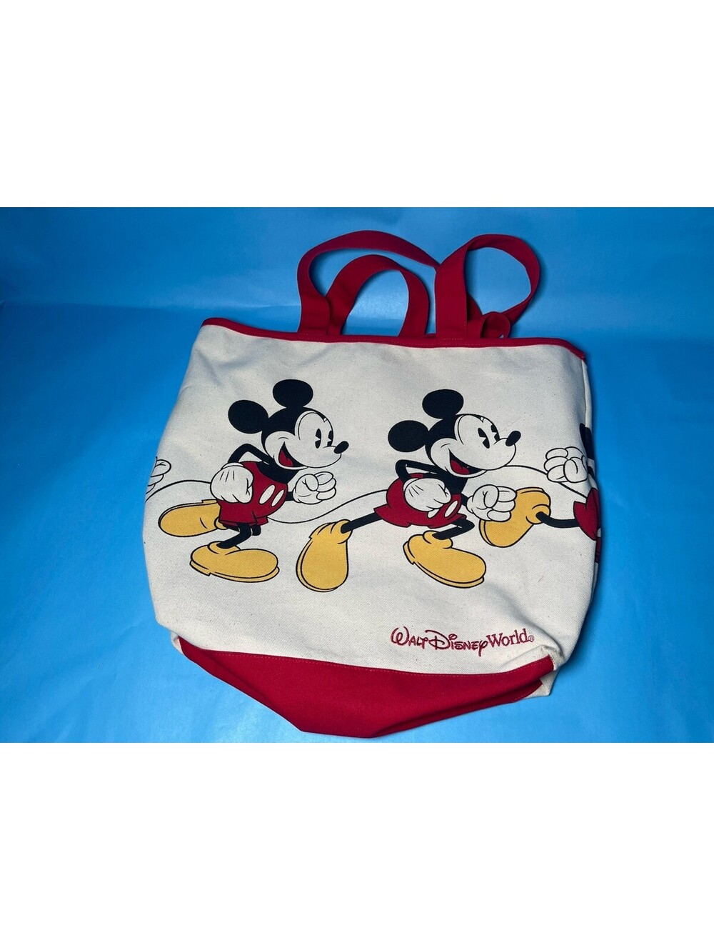 Walt Disney World Mickey Mouse Canvas Tote Bag Red Trim Disney Parks